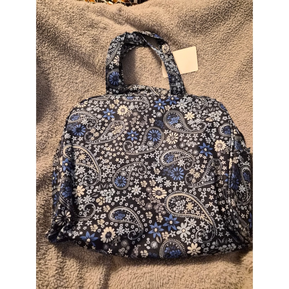 Blue Paisley Floral Cosmetic Bag 2 Piece Set Travel Toiletry Vanity Pouch NWT
